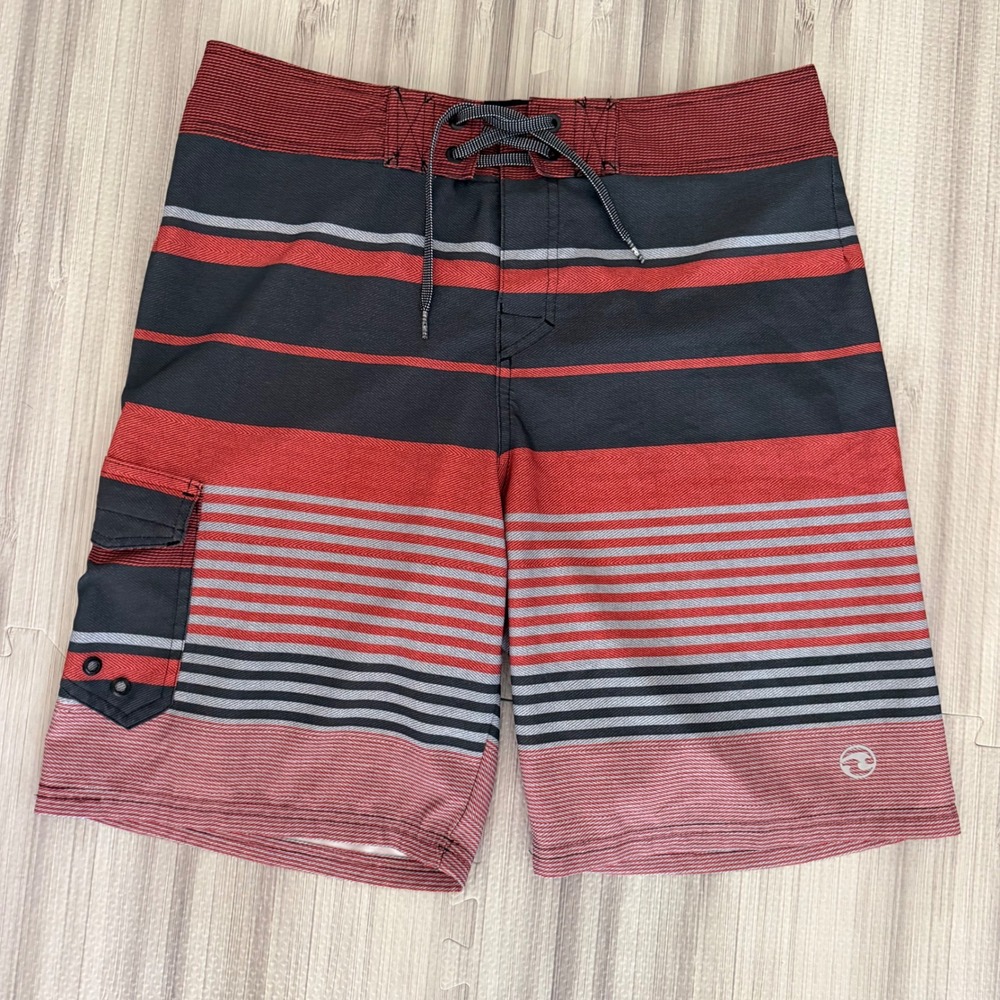 Ocean Current Board Shorts Mens 34‎ Red Black Striped Stretch Cargo Pocket Surf